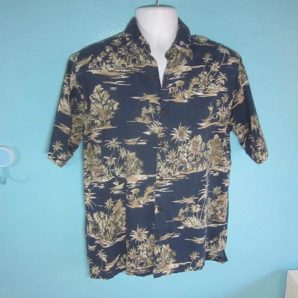Pau Hana VINTAGE Mens Blue Aloha Hawaiian Cotton Shirt Size M 44" Chest